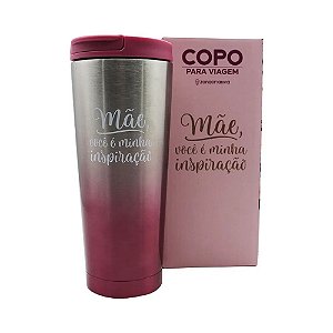 Copo Mãe Inspiração Térmico Rosa 400ML Para Viagem Com Tampa