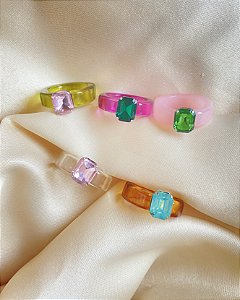 Anel Color Solitário Acrilico