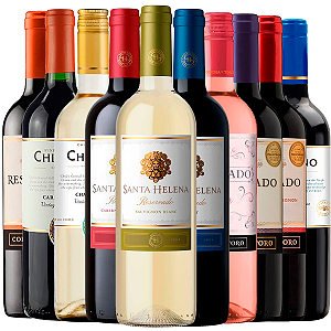 Kit 10 vinhos tinto rosé branco de R$31,99 cada garrafa 750ml