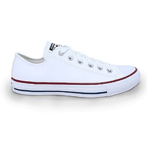 ALL STAR CHUCK TAYLOR BRANCO COM LINHA VERMELHA COURO SINTÉTICO