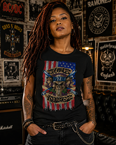BABY LOOK GUNS N' ROSES SKULL FLAG STAMP BB 442