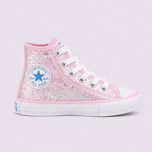 ALL STAR CHUCK TAYLOR ROSA CHICLETE GLITTER CANO LONGO INFANTIL