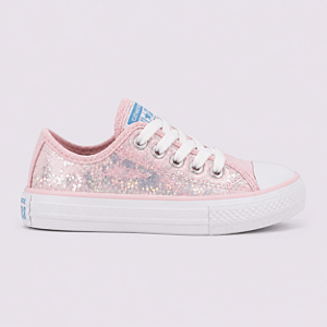 ALL STAR CHUCK TAYLOR ROSA CHICLETE GLITTER CANO CURTO INFANTIL
