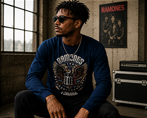 Camiseta Manga Longa Ramones Long 018 Stamp Rock Wear