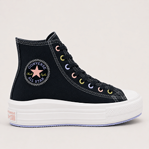 Tênis All Star Plataforma Move Preto / Azul Céu 002 Cano Longo