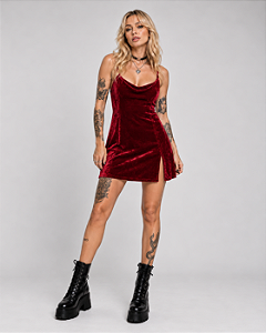 VESTIDO ALCINHA VELUDO VINHO