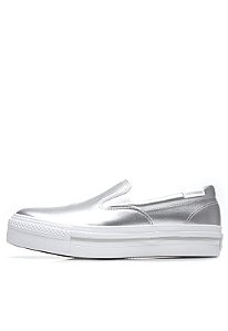 ALL STAR CHUCK TAYLOR PLATAFORMA SLIP ON PRATA COURO