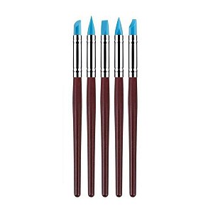 Kit 5 Canetas Silicone D&Z Cabo Madeira Formatos