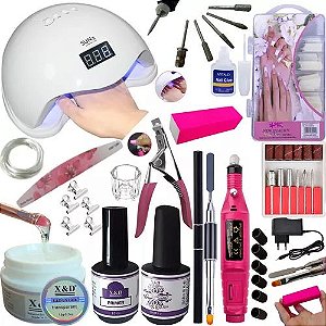 Kit Unha em gel Alongamentos Fibra Cabine Lixadeira Completo