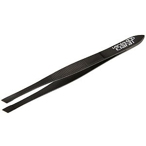 pinça profissional preta em aço inox com ponta diagonal