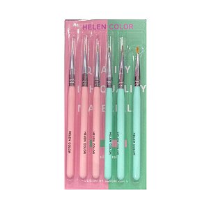 Kit 6 Pincel Decoração Helen Color Lingua de Gato Ponta Fina