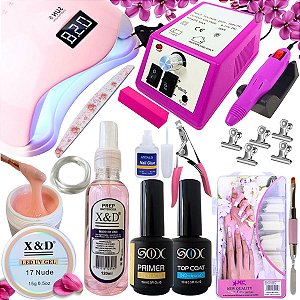 Kit Unhas gel Alongamentos Fibra Cabine Lixadeira Gel Motor