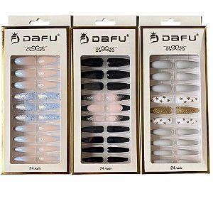 Unha Postiça Pintada Dafu Colorida 24 Nails