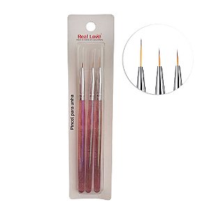 Kit Pincel Fino Glitter Real Love 3 unidades