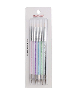 kit 5 pinceis ponta dupla real love
