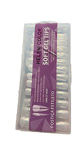 soft gel tips postiça estileto helen color 240 unidades leitosa