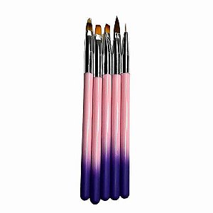 Kit 5 pinceis diversos Dafu Rosa com roxo