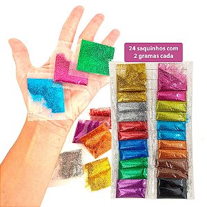 Cartela Glitter em Pó unhas  - 24 unidades decoração