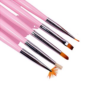Kit 6 Pincel para Unhas Gel Decoração Acrilico Profissional