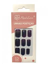 UNHAS POSTIÇAS AUTOCOLANTES C/12 PEÇAS - REAL LOVE