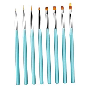 Kit 8 Pincel Unhas Gel Extensão Ponta Fina Lingua Gato Azul