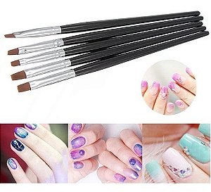 5 Pincéis Chato Unhas Porcelana Gel Uv Adesivos Carga Dupla