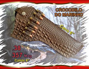 Coldre Couro P Revólver .38 .357 - Cano 6" - Crocodilo Marinho