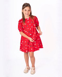 Vestido Estampa Borboletas Vermelho