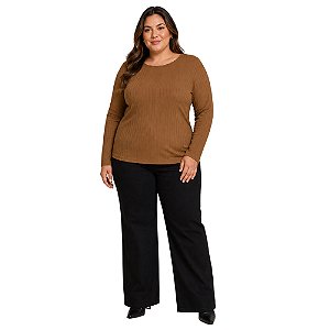 Blusa Malwee Manga Longa em Viscose Plus Size