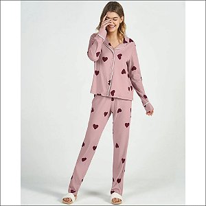 Pijama Cor com Amor Manga Longa com Abertura