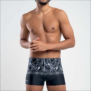 Sunga Mash Boxer Listrada com Mix de Folhas