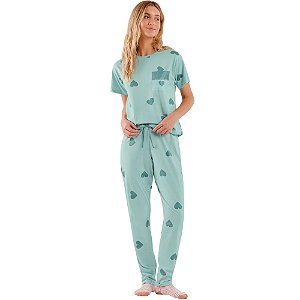 Pijama Cor Com Amor Manga Curta e Calça