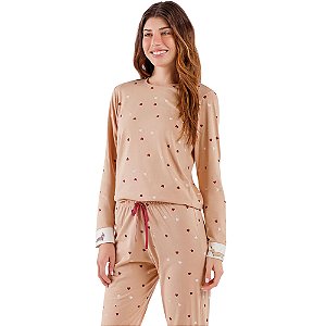 Pijama Cor Com Amor Manga Longa com Calça