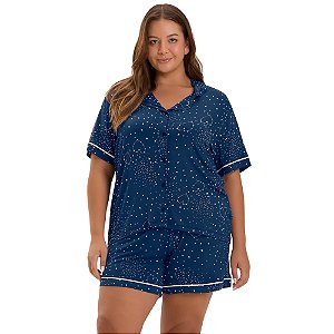 Pijama Cor com Amor Manga Curta com Abertura Plus Size