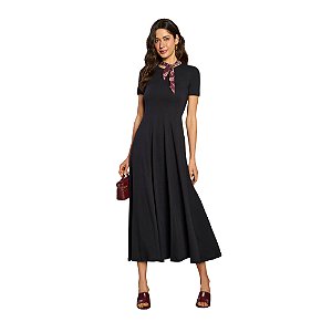 Vestido Doce Trama Manga Curta Longo