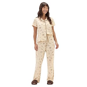 Pijama Cor com Amor Manga Curta Abertura com Calça