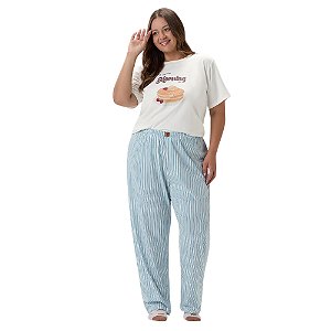 Pijama Cor Com Amor Manga Curta e Calça Plus