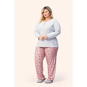 Pijama Lua Encantada Manga Longa com Abertura Plus Size
