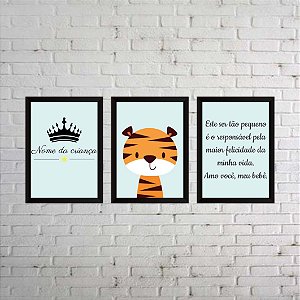 Kit 03 Quadros de tigre com fundo azul