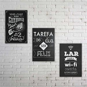 Kit 03 Quadros com frases com estilo de giz