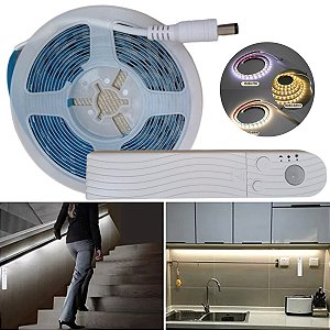 Fita de Led SMD 2835 Adesiva Flexível 3m Com Sensor De Presença Com 3 Modos IP65 Funciona A Pilhas Ou Com Fonte De 5V