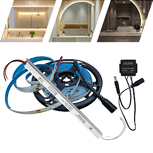 Fita 60 Led/m 12v Com Silicone + Botão Toque Espelho + Fonte