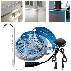Fita 240 Led/m 12v + Sensor De Toque P/ Madeira + Fonte Slim