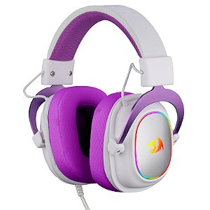 HEADSET GAMER ZEUS X BRANCO COM ROXO RGB