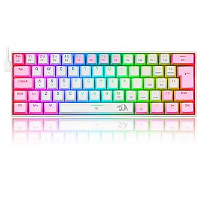 TECLADO MECÂNICO KEYBOARD REDRAGON DRAGONBORN BRANCO E ROSA RGB