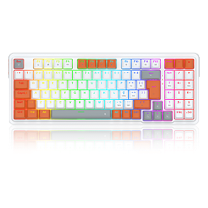 TECLADO MECANICO GAMER GLORIA RGB BRANCO E VERMELHO SWITCH DUST