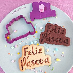 Cortador e Carimbo de biscoito Feliz Páscoa G