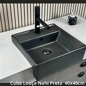 Cuba Nahi 40x40 Preta Fosca Inowar Semi-Encaixe c/ Válvula Design Premium para Banheiro Lavabo
