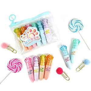 Kit Mini Marca Texto Patinha Gato Sosu 6 Cores Cat Kawaii, Material  Escolar