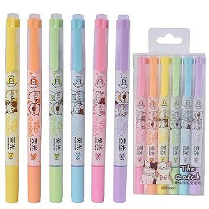 Kit Mini Marca Texto Patinha Gato Sosu 6 Cores Cat Kawaii, Material Escolar